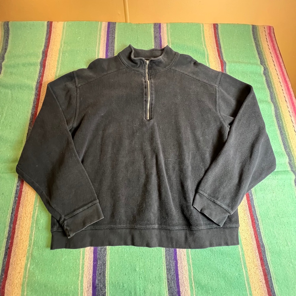 Wolverine Quarter Zip Pullover Mens Large Black Ribbed Cotton Knit Sweater